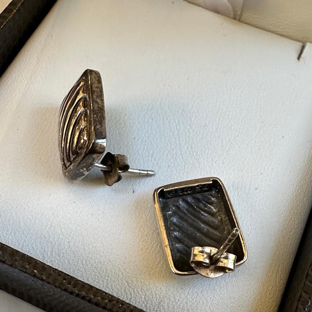 Silver Rectangular Earrings - Picture 3 of 5